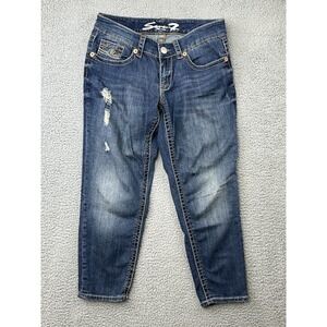 Seven7 Jeans Womens Size 10 Skinny Blue Denim Stretch 32x25 Distressed